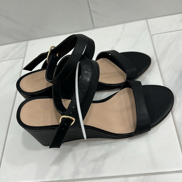 NEW! STUART WEITZMAN Black Avenue Leather Wedge Sandals - Size 10US/EU40.5 - Picture 9 of 13